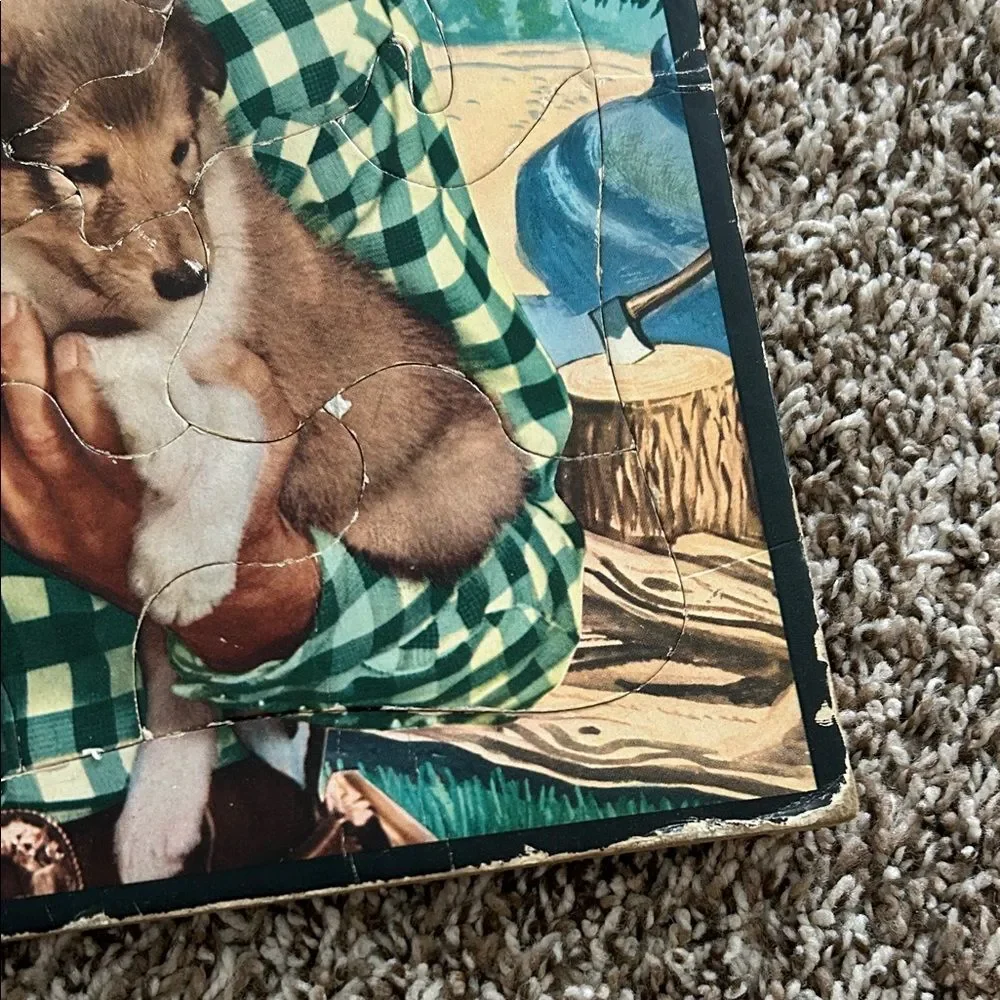 Roy Rogers Whitman 50s Picture Puzzle with Puppies - Green Plaid Cowboy